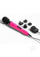 Hot pink Doxy Die Cast wand massager with various power adapters and charger, designed for ultimate relaxation and pleasure