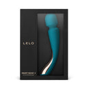 LELO SMART WAND 2 Medium Rechargeable Wand Vibrator Ocean Blue in stylish black packaging.