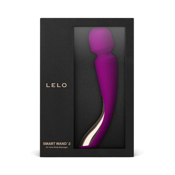 LELO SMART WAND 2 Medium Rechargeable Wand Vibrator Deep Rose in elegant packaging.