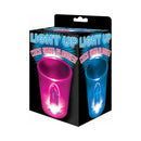 Hott Products Light Up Cock Shot Glasses Magenta packaging with pink and blue novelty designs.