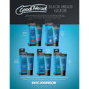 Goodhead Slick Head Glide Blue Raspberry 4 Oz Bulk product image showcasing various flavors and packaging design.