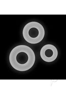 Firefly Bubble Ring Glow in the Dark Cock Ring Set White displayed with three textured rings glowing in the dark.