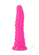 Firefly Nymph Glow in The Dark Dildo Pink with a ridged design, soft silicone, and vibrant pink color.