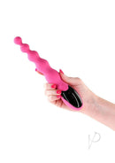 Inya Virtua Rechargeable Silicone Vibrator Pink held in hand, showcasing its beaded design and sleek control screen.
