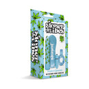 Stoner Vibes Stash Kit Kush And Smush Vibrator Set packaging featuring a blue vibrator and playful accessories.