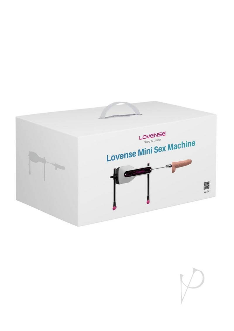 Lovense Mini Sex Machine packaging featuring dual thrusting arms and Bluetooth remote control compatibility.