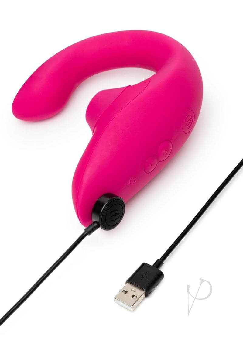 Womanizer Blend Vibrant Pink dual stimulation rabbit vibrator with Pleasure Air technology and USB charging cable