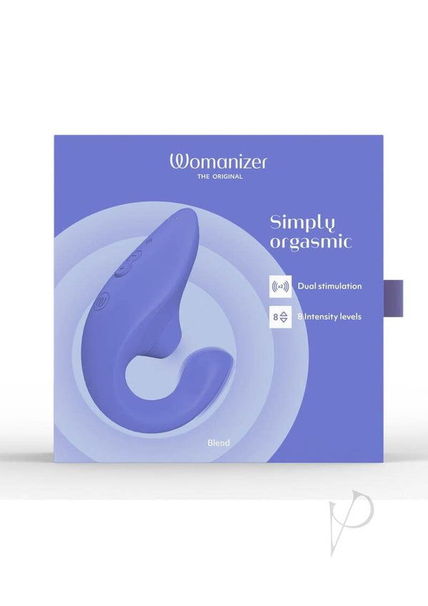 Womanizer Blend Vibrant Blue Rabbit Vibrator with Dual Stimulation and Pleasure Air Technology in packaging