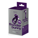 Vedo Thunder Bunny Vibrating Dual Cock Ring Deep Purple packaging showcasing dual-ring design and playful bunny ears.