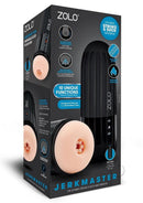 Zolo Jerkmaster Rechargeable Ass Masturbator Black packaging showcasing 10 unique functions and sleek design.