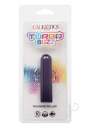 Turbo Buzz Rechargeable Rounded Bullet Purple in packaging with colorful design and features listed.
