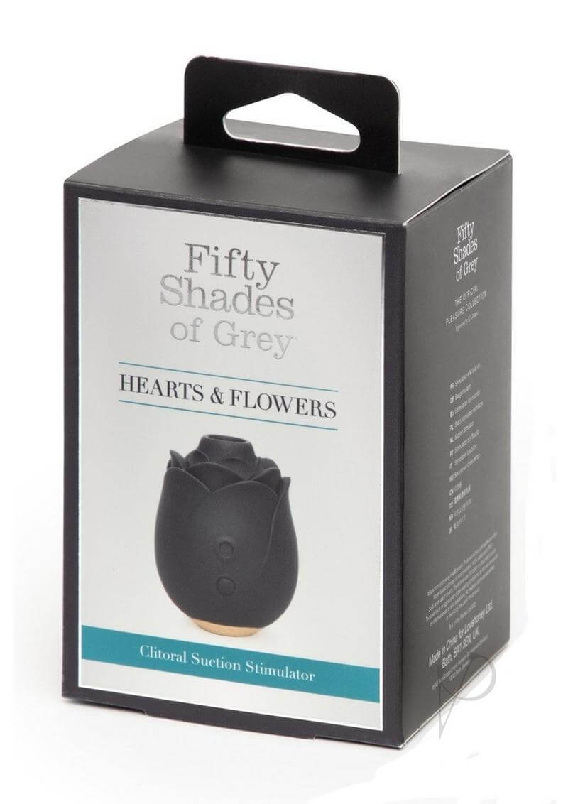 Fifty Shades of Grey Rose Clitoral Suction Stimulator box with black design and product image