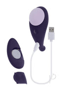 Panty Party Silicone Panty Vibrator with Remote Purple showing remote control and charging cable.