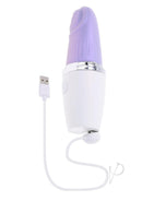 Playboy Getaway Silicone Lipstick Vibrator White/Lavender with USB charging cable and elegant design.