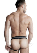 Oxballs Slingjock Slider Jock Strap Black Iron Large showcased on male model from behind, emphasizing comfort and design.