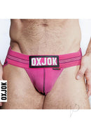 Oxballs Slingjock Slider Jock Strap Pink Sky Medium showcasing secure fit and vibrant pink design.