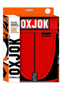 Oxballs Slingjock Slider Jock Strap Red Hot XLarge packaging featuring jock strap with a bold design and vibrant red color.