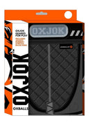 Oxballs Packer Quilted Slider-Strap Jockstrap Black Large package showcasing industrial design and bulge-ring inclusion.