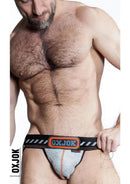 Man wearing Oxballs Packer Cargo Quilt Jock Mist Heather XXLarge showcasing comfort and style.