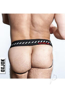 Oxballs Popper Jock 3D Rubber Huffer Jock Black Red Large showcasing the back view on a model.