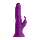 FemmeFunn Vortex Turbo Rabbit Vibrating Dildo Purple displayed upright, showcasing its lifelike design and vibrant color.