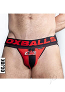 Oxballs Fister 3D Rubber Fist Jock Black Red Small jockwear showcasing bold design and soft-rib comfort pouch.