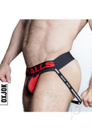Oxballs Fister 3D Rubber Fist Jock Black Red Small worn by model showcasing bold jockwear design.