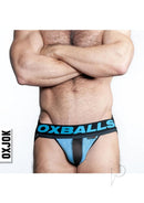 Oxballs Airmesh Swagger Jock Sky Blue XLarge model showcasing the lightweight mesh design with a comfortable tri-fold pouch.