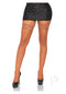 Leg Avenue Stay Up Lace Top Net Thigh High 1X 2X Cinnamon paired with a sparkly black skirt and high heels.