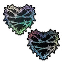 Pastease Barbed Wire Heart Pasties Reflective Nipple Covers design featuring black heart and silver holographic barbed wire.