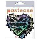 Pastease Barbed Wire Heart Pasties Reflective Nipple Covers packaging featuring a bold heart design.