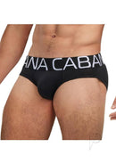 Banana Cabana Bikini Slinky Brazilian Brief Black M L showcased on a model, featuring a sleek black design and comfortable fit.