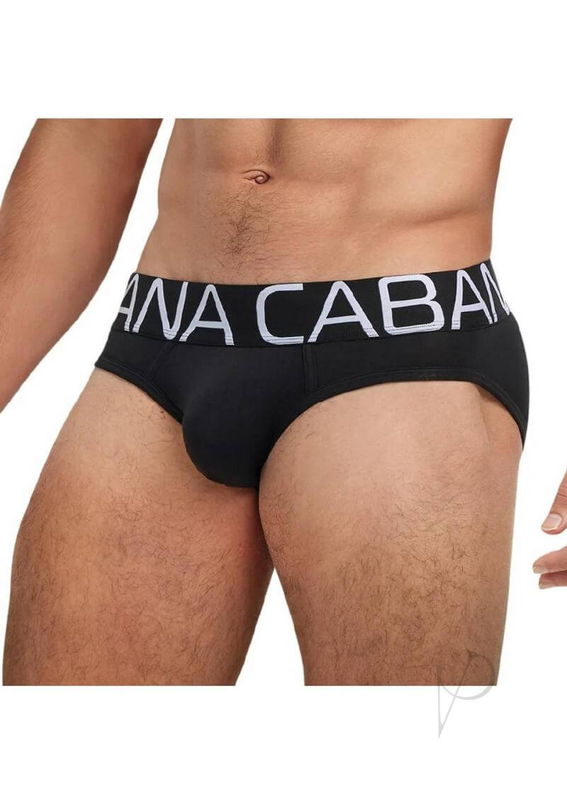 Banana Cabana Bikini Slinky Brazilian Brief Black M L showcased on a model, featuring a sleek black design and comfortable fit.