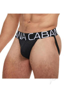 Banana Cabana Slinky Jockstrap M/L Black displayed on a model showcasing its comfortable design and support.