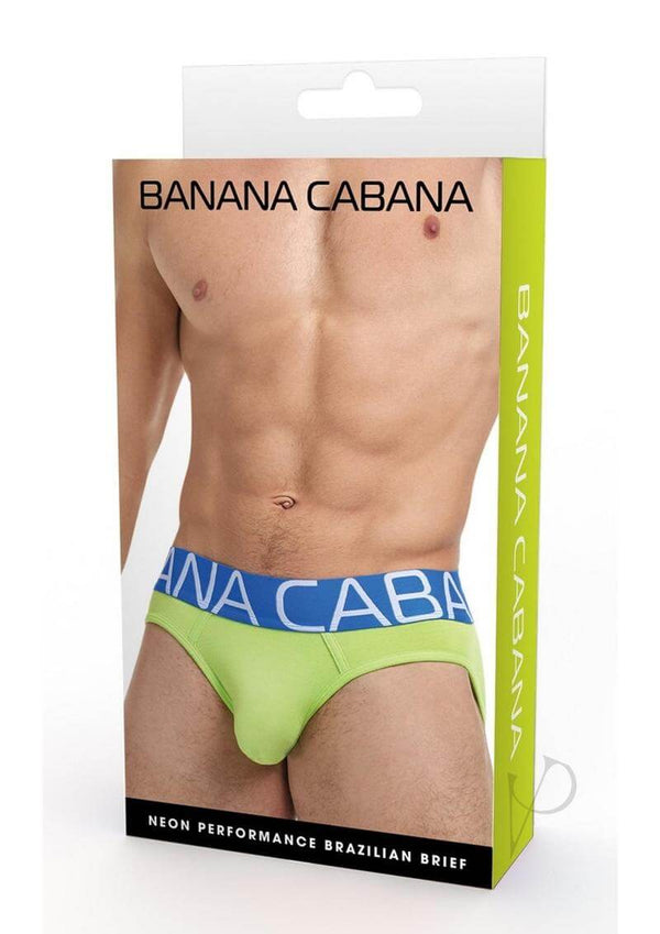 Banana Cabana Bikini L XL Green men's underwear packaging showcasing vibrant neon design and comfortable fit.