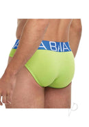 Banana Cabana Bikini L XL Green shown on a model's backside, featuring vibrant green fabric and a blue waistband.