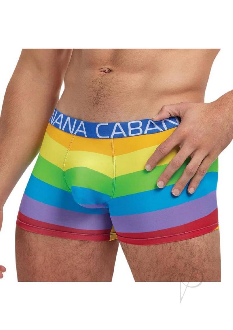 Banana Cabana Rainbow Trunks L XL featuring vibrant rainbow stripes for comfort and style.