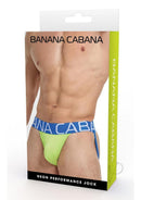 Banana Cabana Neon Green Jockstrap Small to Medium packaging showcasing vibrant jockstrap design.