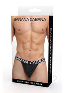 Banana Cabana Poly Jock Medium Large Black packaging featuring sheer design and bold branding.