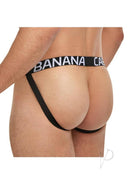 Banana Cabana Sheer Euro Jock Black Large XLarge showing sleek design and semi-sheer fabric for men's comfort.