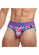 Banana Cabana Sport Brazilian Bikini Mix Small Medium men's bikini with blue and pink design.