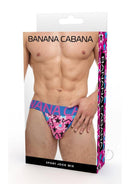 Packaging for Banana Cabana Sport Jock Mix L XL featuring vibrant pink and blue design, showcasing bold style and support.