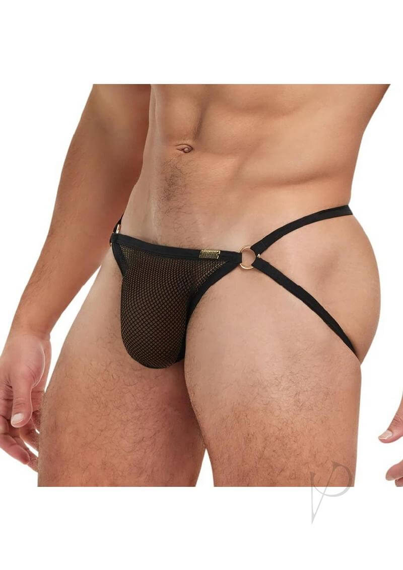 Banana Cabana Fishnet Jock Mesh Black Large XLarge showcasing a stylish and provocative design for men.