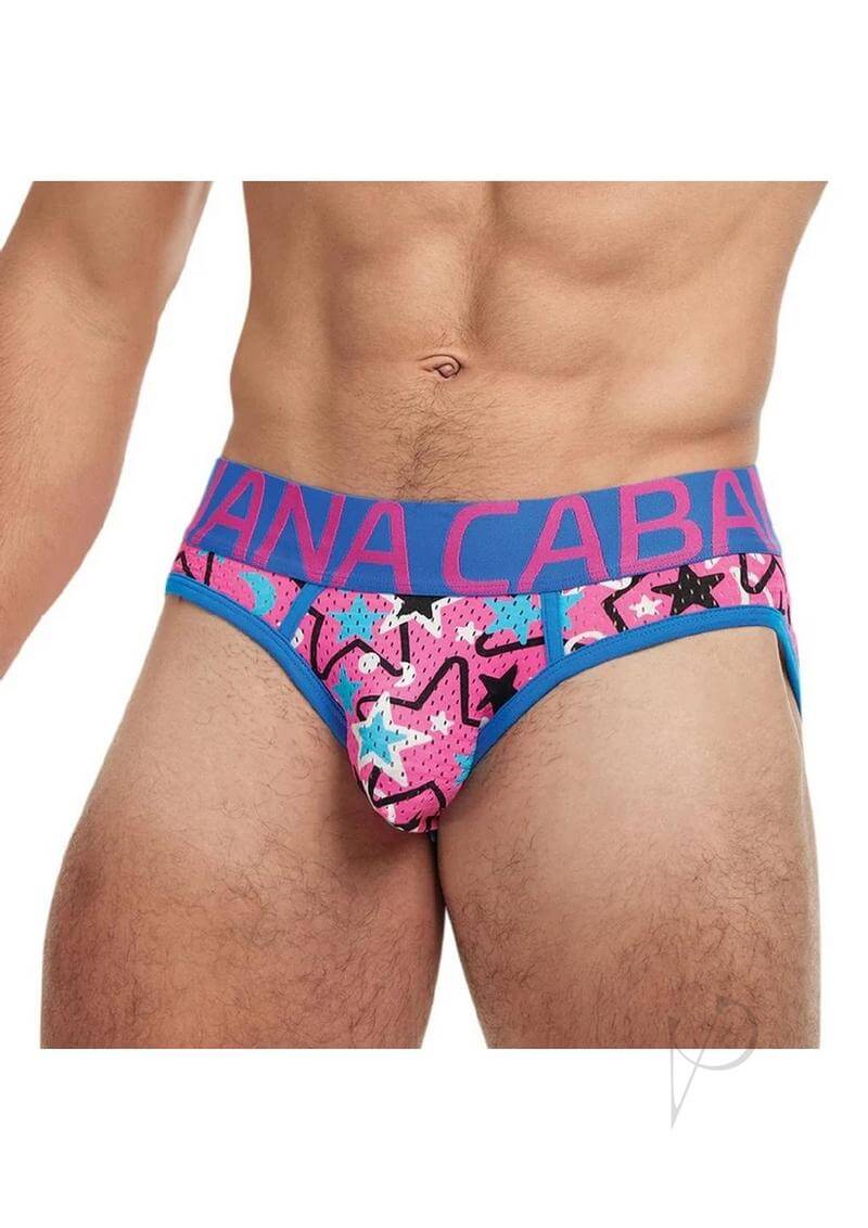 Banana Cabana Sport Brazilian Bikini Mix Large XLarge in blue and pink, featuring a stylish star pattern.