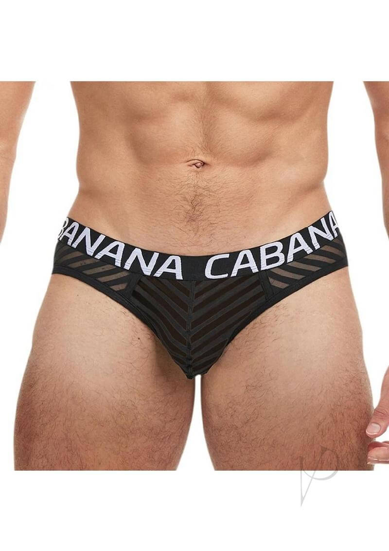 Banana Cabana Sheer Bikini Black Small Medium men's sheer black briefs with logo waistband