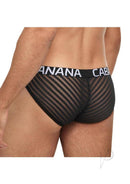 Banana Cabana Sheer Bikini Black Medium Large shown from the back with a stylish striped design and logo waistband.