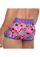 Banana Cabana Sport Trunk Mix Medium Large featuring vibrant pink and blue star pattern on men's underwear.