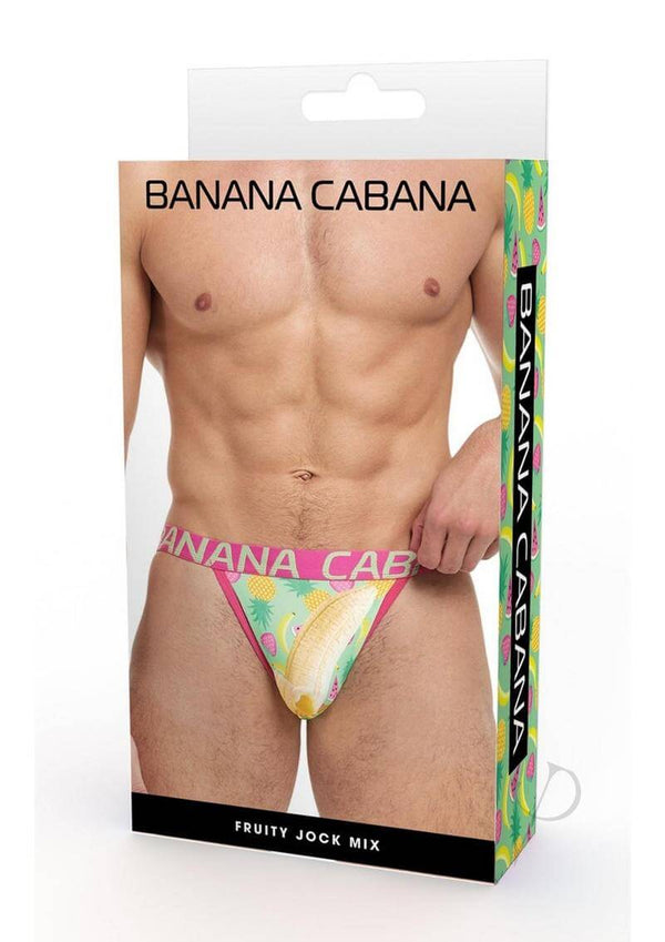 Banana Cabana Fruity Jock Mix Large XLarge packaging showcasing a vibrant fruit-inspired jockstrap design.