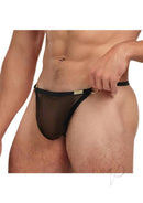 Banana Cabana Fishnet Thongs Black Small Medium on a model showcasing a revealing fishnet design.