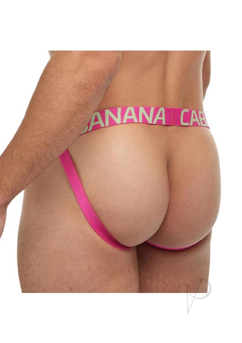Banana Cabana Jock Fruit Small Medium Multicolor on a male model showcasing vibrant colors and cheeky design.
